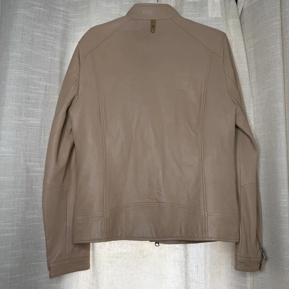 Mackage Biker Jacket Lambskin Leather Tan Beige Moto Zippers Men's‎ Size 38